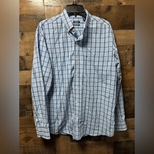 IZOD Men’s XL Plaid Button-Up Shirt Long Sleeve Blue White
